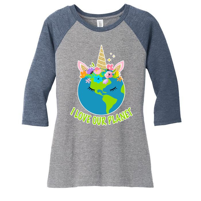 I Love Our Planet Earth Day Love Women's Tri-Blend 3/4-Sleeve Raglan Shirt