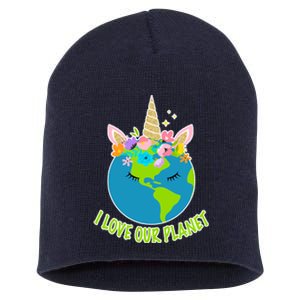 I Love Our Planet Earth Day Love Short Acrylic Beanie