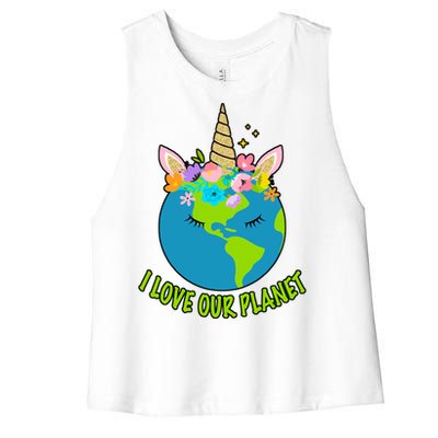 I Love Our Planet Earth Day Love Women's Racerback Cropped Tank