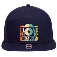 I Love Photography Camera 7 Panel Mesh Trucker Snapback Hat