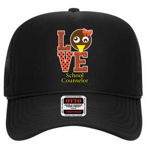 I Love School Counselor Turkeys Thanksgiving High Crown Mesh Back Trucker Hat