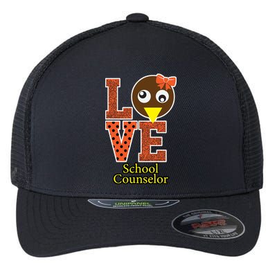 I Love School Counselor Turkeys Thanksgiving Flexfit Unipanel Trucker Cap