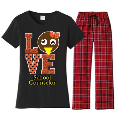 I Love School Counselor Turkeys Thanksgiving Women's Flannel Pajama Set