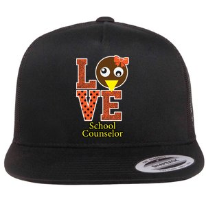 I Love School Counselor Turkeys Thanksgiving Flat Bill Trucker Hat