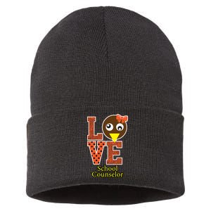 I Love School Counselor Turkeys Thanksgiving Sustainable Knit Beanie