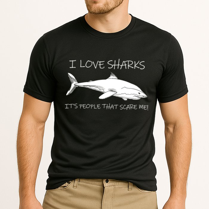I Love Sharks It's People That Scare Me Cooling Performance Crew T-Shirt