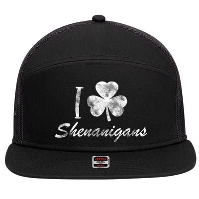 I Love Shenanigans Vintage St Patricks Day 7 Panel Mesh Trucker Snapback Hat