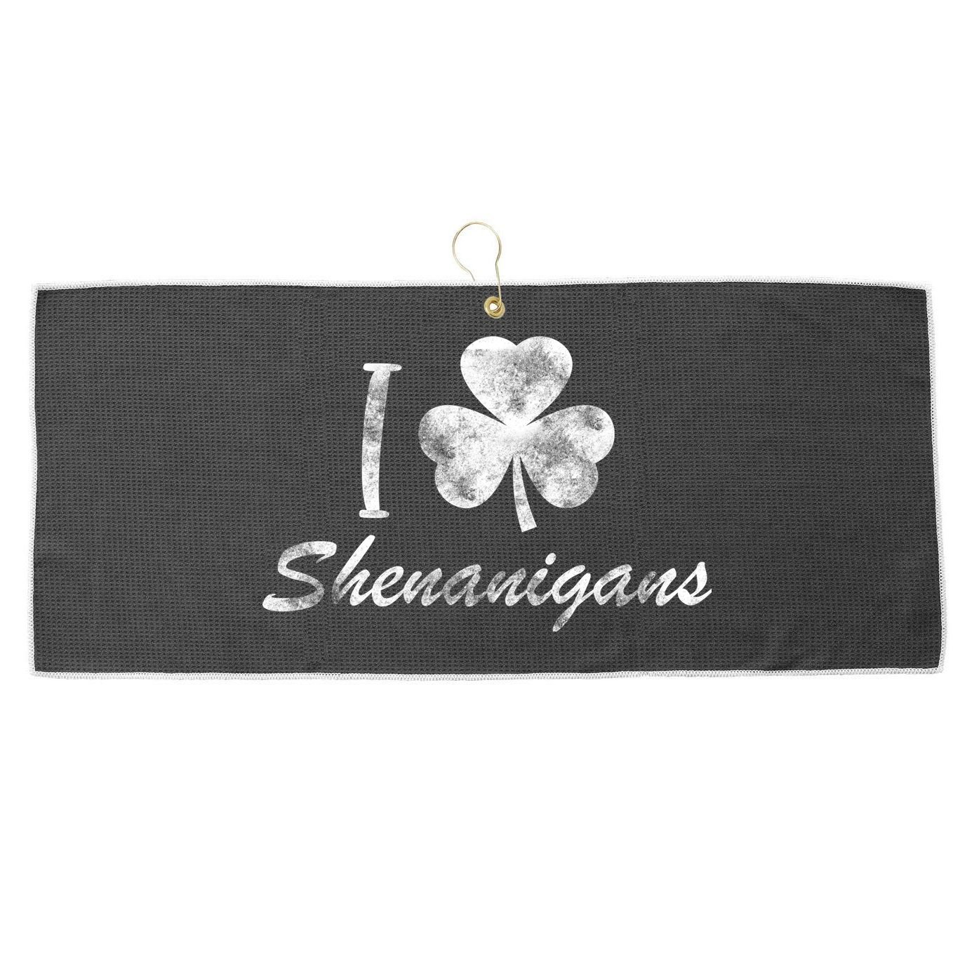 I Love Shenanigans Vintage St Patricks Day Large Microfiber Waffle Golf Towel