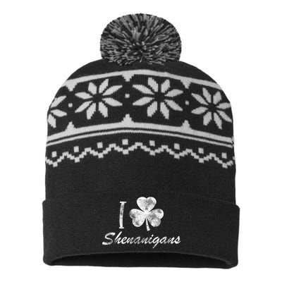 I Love Shenanigans Vintage St Patricks Day USA-Made Snowflake Beanie