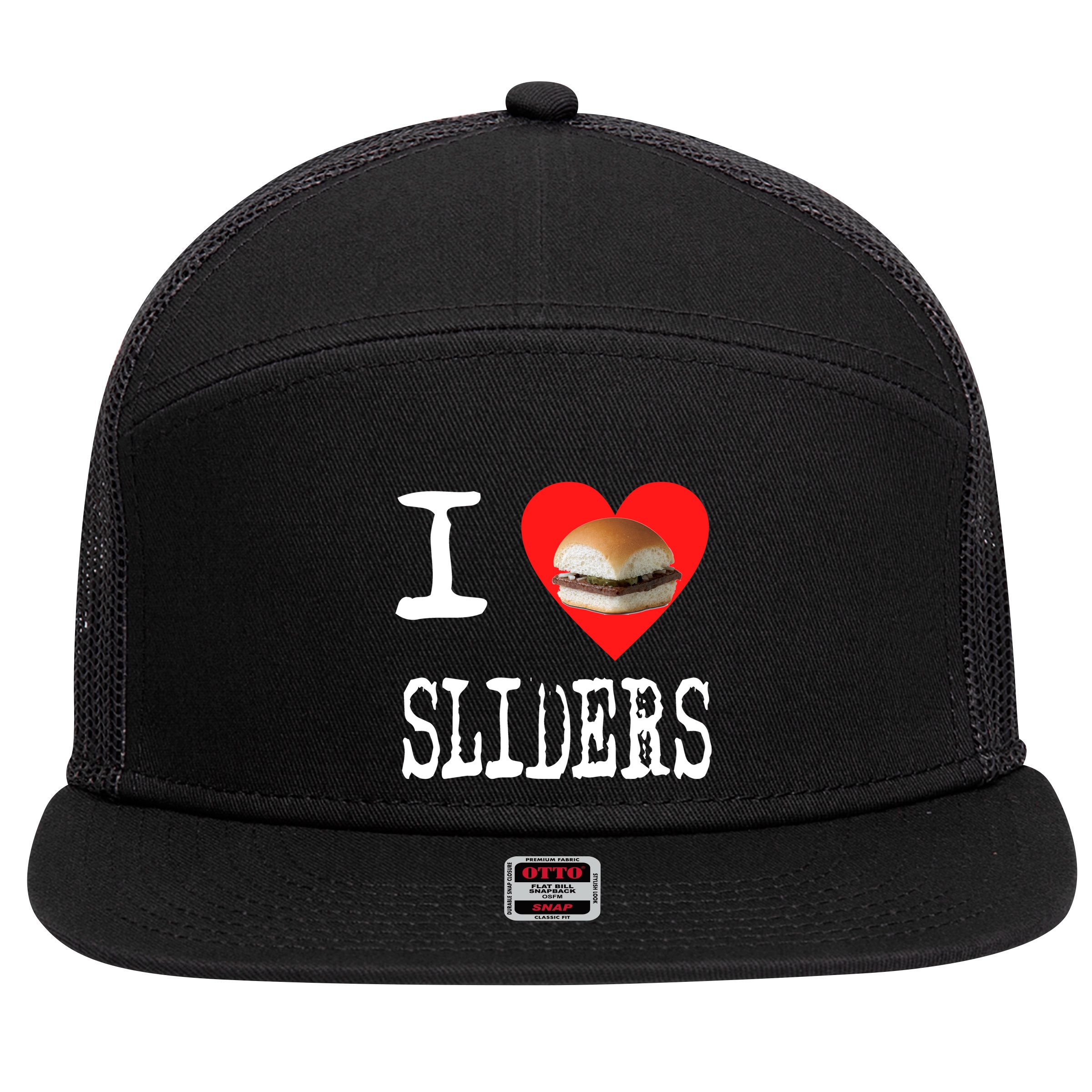 I Love Sliders 7 Panel Mesh Trucker Snapback Hat