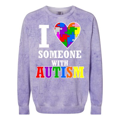 I Love Someone With Autism Puzzle Piece Heart Colorblast Crewneck Sweatshirt