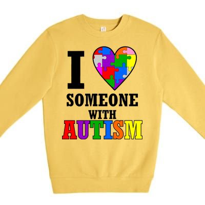 I Love Someone With Autism Puzzle Piece Heart Premium Crewneck Sweatshirt