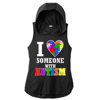 I Love Someone With Autism Puzzle Piece Heart Ladies PosiCharge Tri-Blend Wicking Draft Hoodie Tank