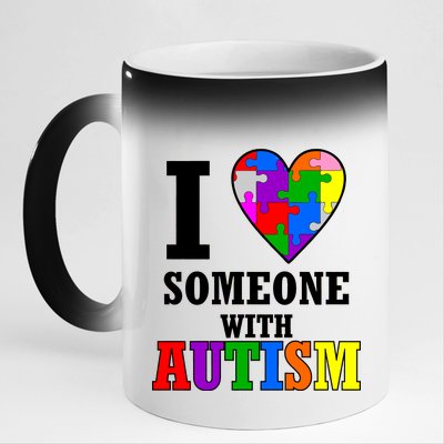 I Love Someone With Autism Puzzle Piece Heart 11oz Black Color Changing Mug