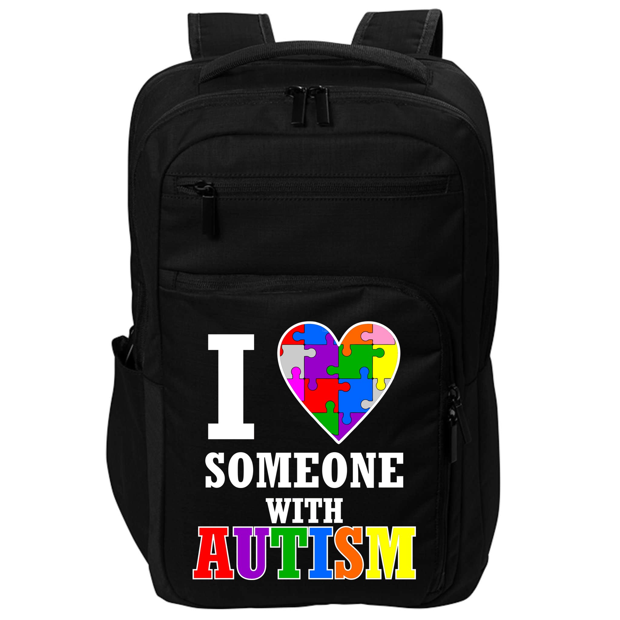 I Love Someone With Autism Puzzle Piece Heart Impact Tech Backpack