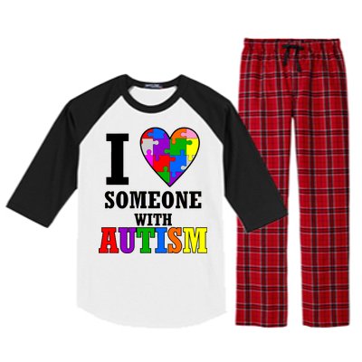 I Love Someone With Autism Puzzle Piece Heart Raglan Sleeve Pajama Set