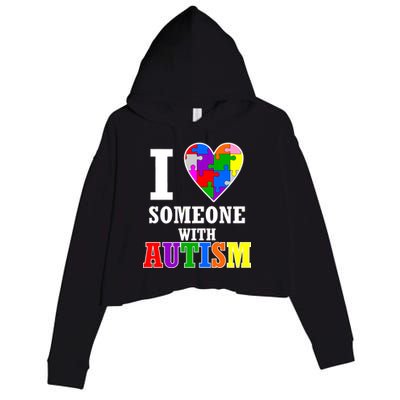 I Love Someone With Autism Puzzle Piece Heart Crop Fleece Hoodie