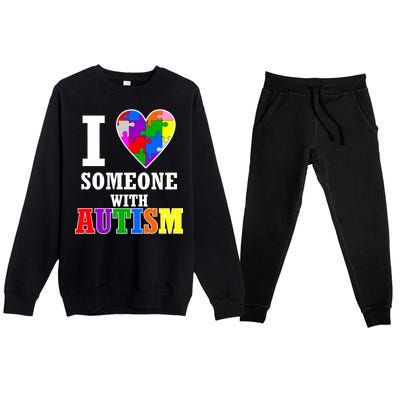 I Love Someone With Autism Puzzle Piece Heart Premium Crewneck Sweatsuit Set