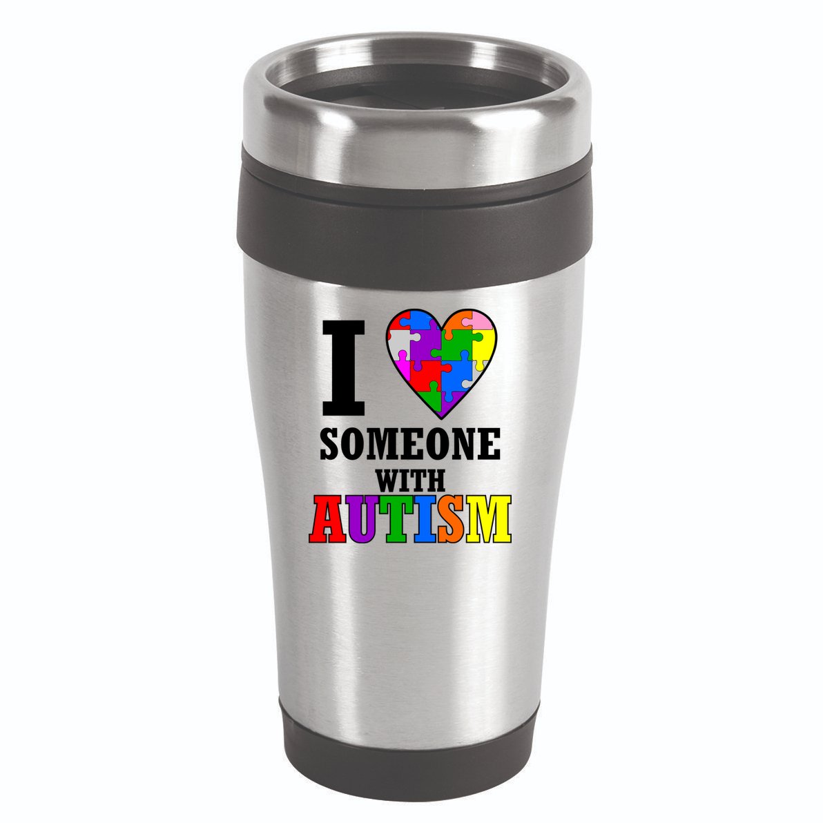 I Love Someone With Autism Puzzle Piece Heart 16oz Travel Tumbler