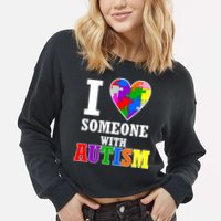 I Love Someone With Autism Puzzle Piece Heart Cropped Pullover Crew