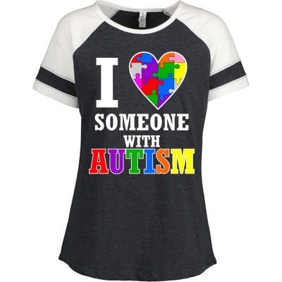 I Love Someone With Autism Puzzle Piece Heart Enza Ladies Jersey Colorblock Tee