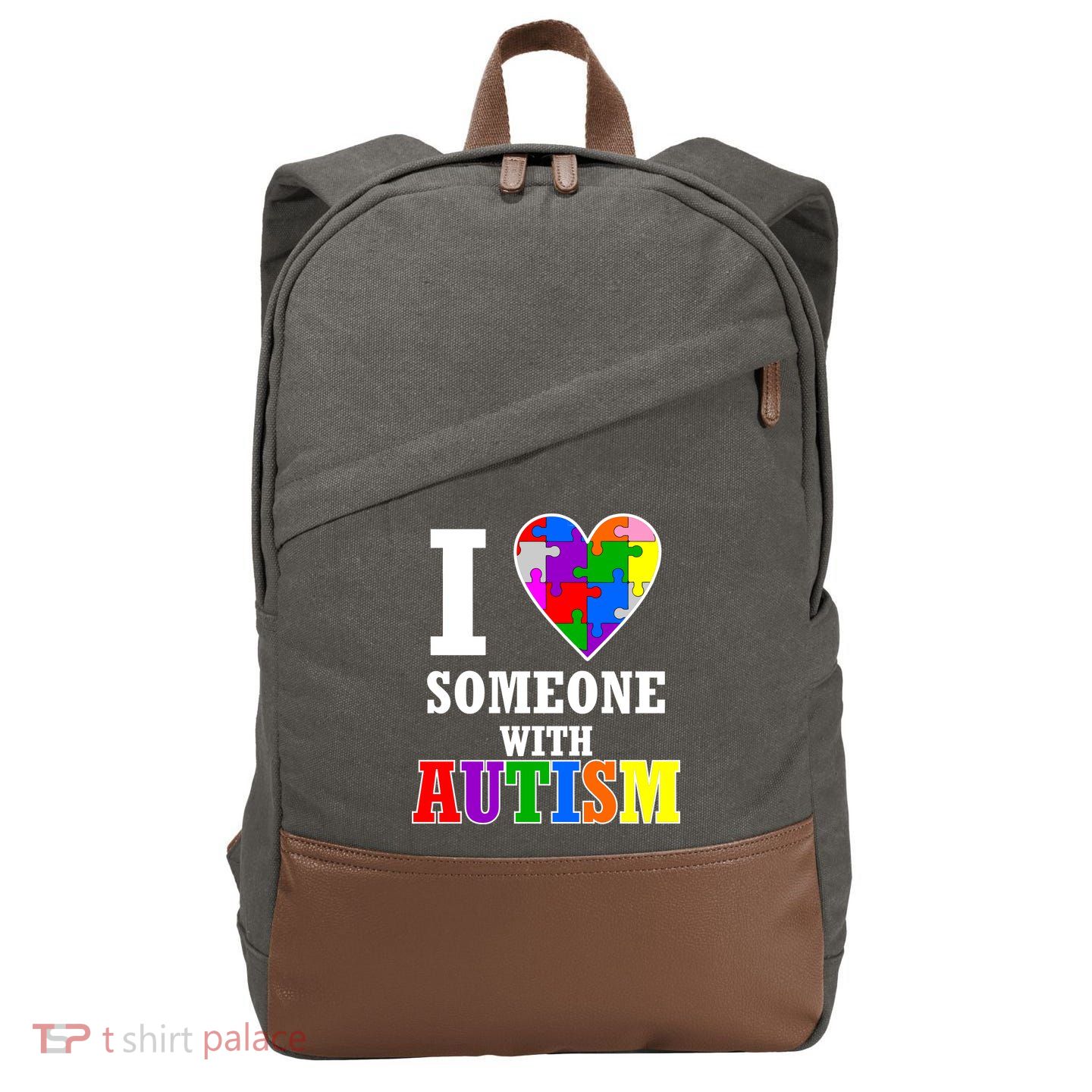 I Love Someone With Autism Puzzle Piece Heart Cotton Canvas Backpack