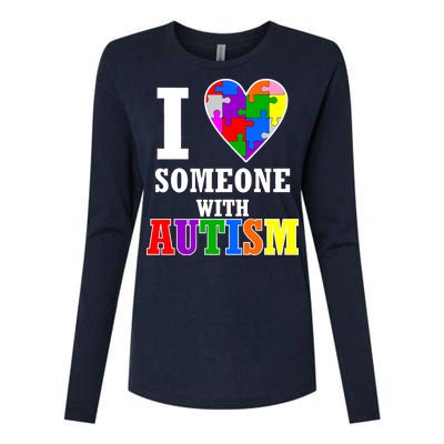 I Love Someone With Autism Puzzle Piece Heart Womens Cotton Relaxed Long Sleeve T-Shirt