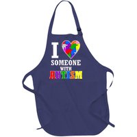 I Love Someone With Autism Puzzle Piece Heart Full-Length Apron With Pockets