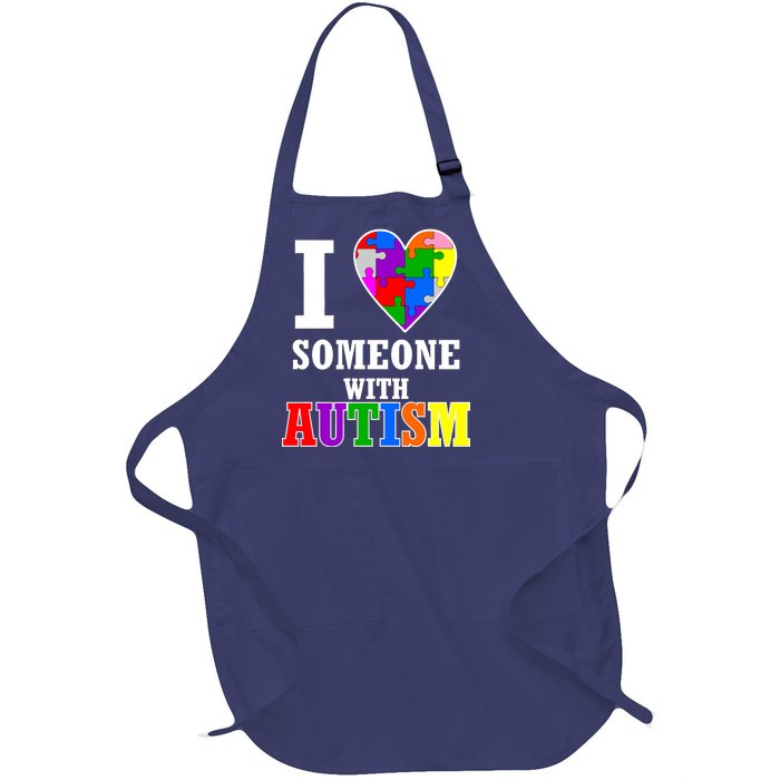 I Love Someone With Autism Puzzle Piece Heart Full-Length Apron With Pockets