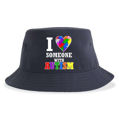 I Love Someone With Autism Puzzle Piece Heart Sustainable Bucket Hat