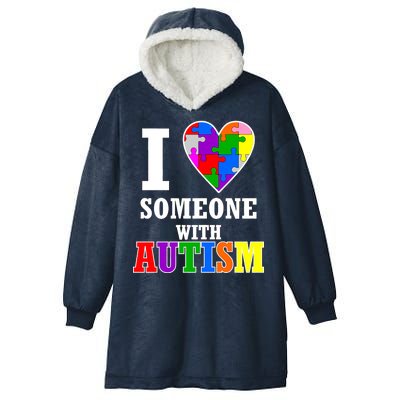 I Love Someone With Autism Puzzle Piece Heart Hooded Wearable Blanket