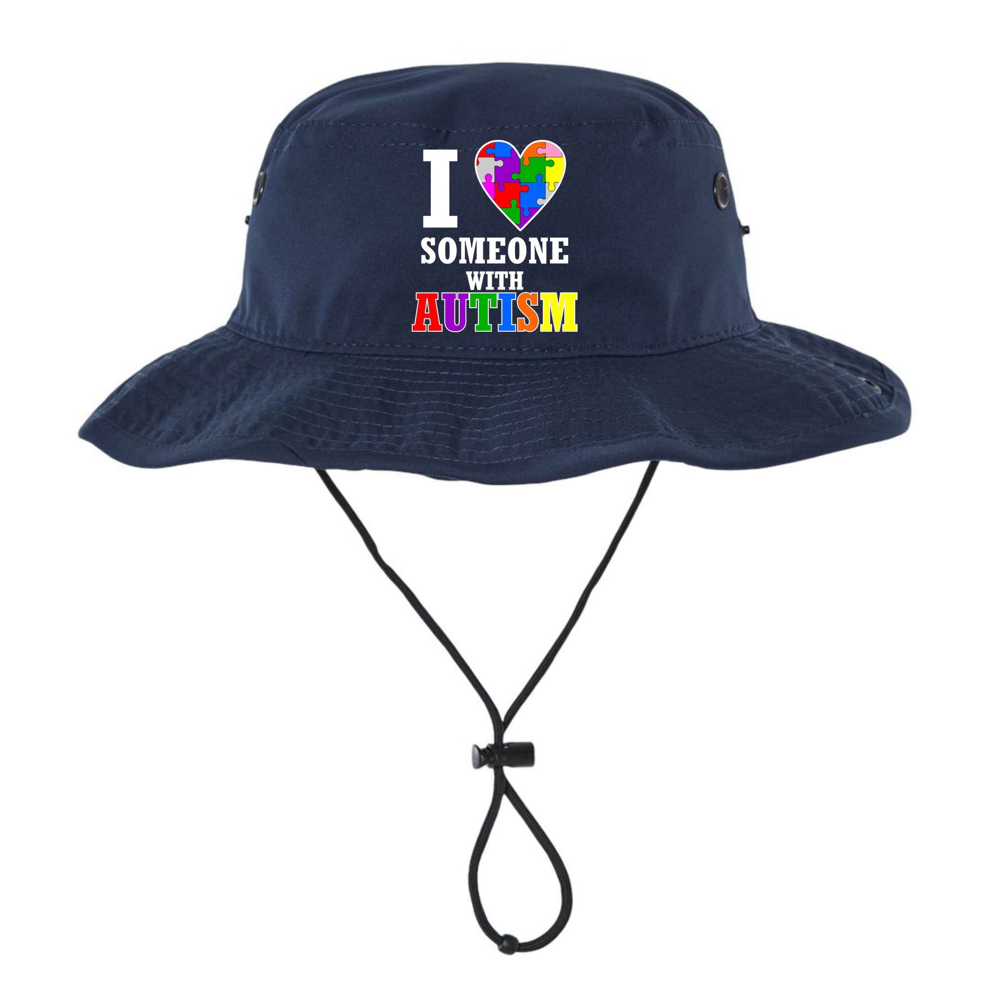 I Love Someone With Autism Puzzle Piece Heart Bucket Hat