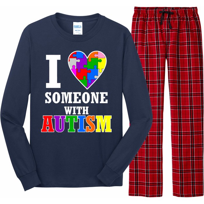 I Love Someone With Autism Puzzle Piece Heart Long Sleeve Pajama Set