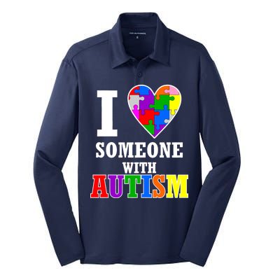 I Love Someone With Autism Puzzle Piece Heart Silk Touch Performance Long Sleeve Polo