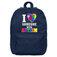 I Love Someone With Autism Puzzle Piece Heart 16 in Basic Backpack