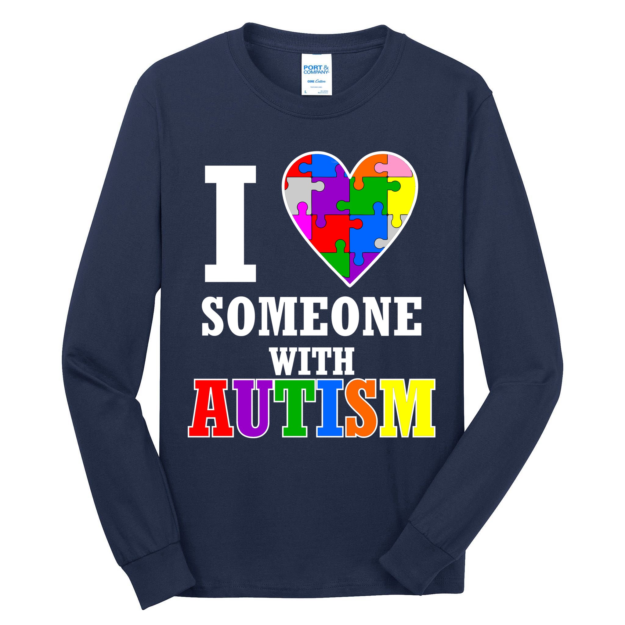 I Love Someone With Autism Puzzle Piece Heart Tall Long Sleeve T-Shirt