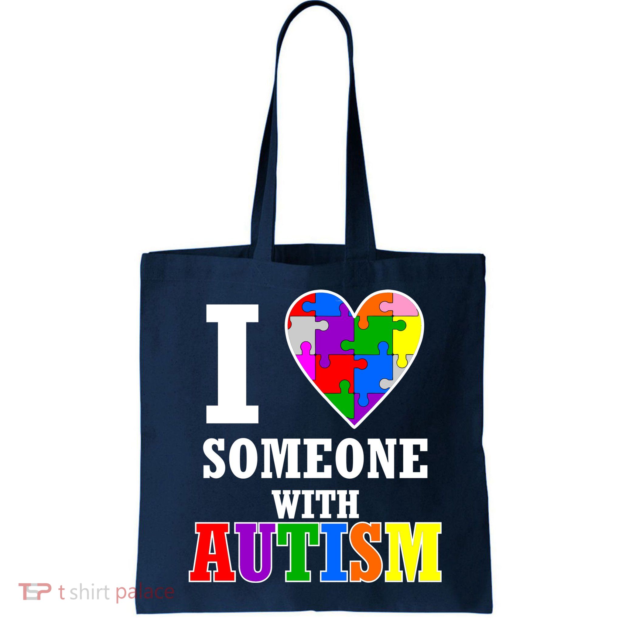 I Love Someone With Autism Puzzle Piece Heart Bag