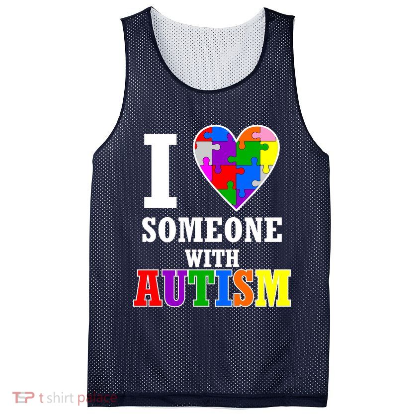 I Love Someone With Autism Puzzle Piece Heart Mesh Reversible Basketball Jersey Tank