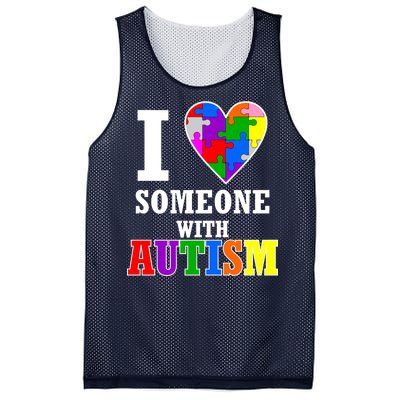 I Love Someone With Autism Puzzle Piece Heart Mesh Reversible Basketball Jersey Tank