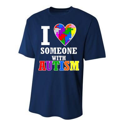 I Love Someone With Autism Puzzle Piece Heart Performance Sprint T-Shirt