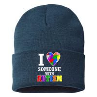 I Love Someone With Autism Puzzle Piece Heart Sustainable Knit Beanie