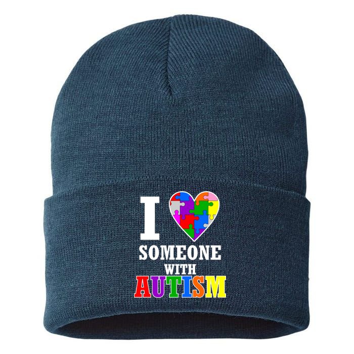 I Love Someone With Autism Puzzle Piece Heart Sustainable Knit Beanie