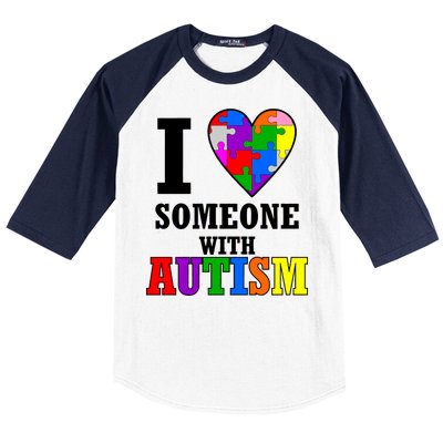 I Love Someone With Autism Puzzle Piece Heart Baseball Sleeve Shirt