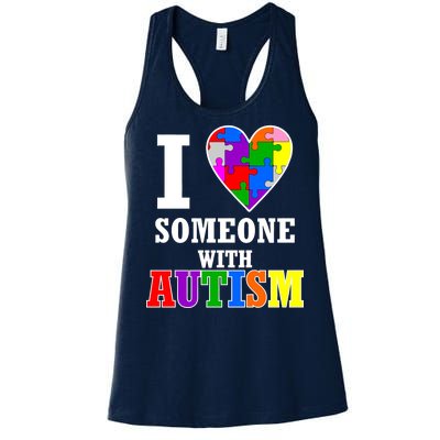 I Love Someone With Autism Puzzle Piece Heart Women's Racerback Tank