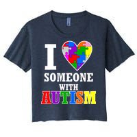 I Love Someone With Autism Puzzle Piece Heart Women's Crop Top Tee