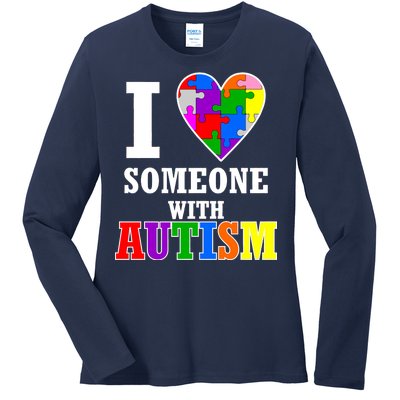 I Love Someone With Autism Puzzle Piece Heart Ladies Long Sleeve Shirt