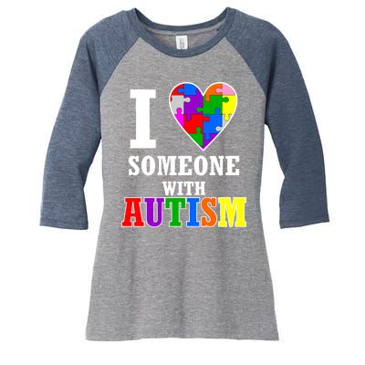 I Love Someone With Autism Puzzle Piece Heart Women's Tri-Blend 3/4-Sleeve Raglan Shirt