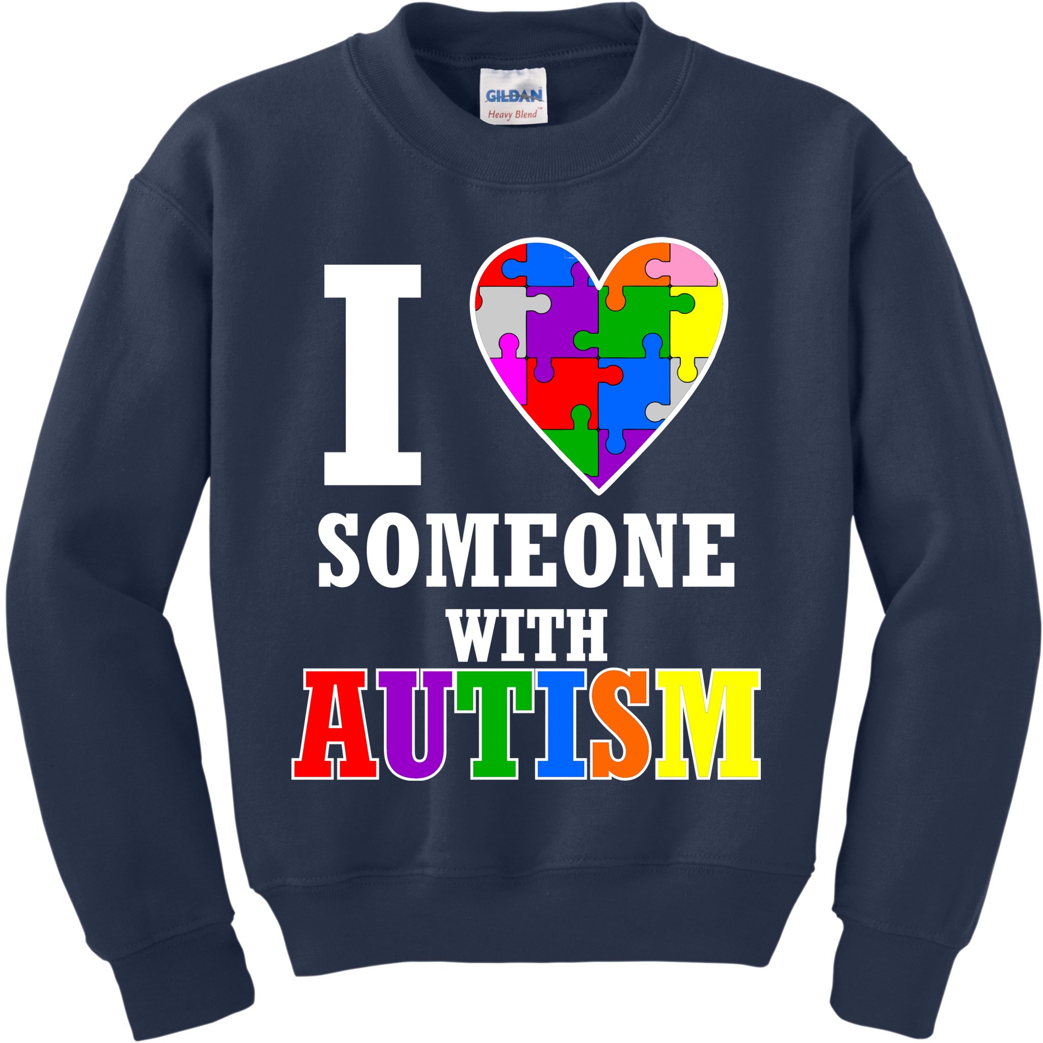 I Love Someone With Autism Puzzle Piece Heart Kids Sweatshirt