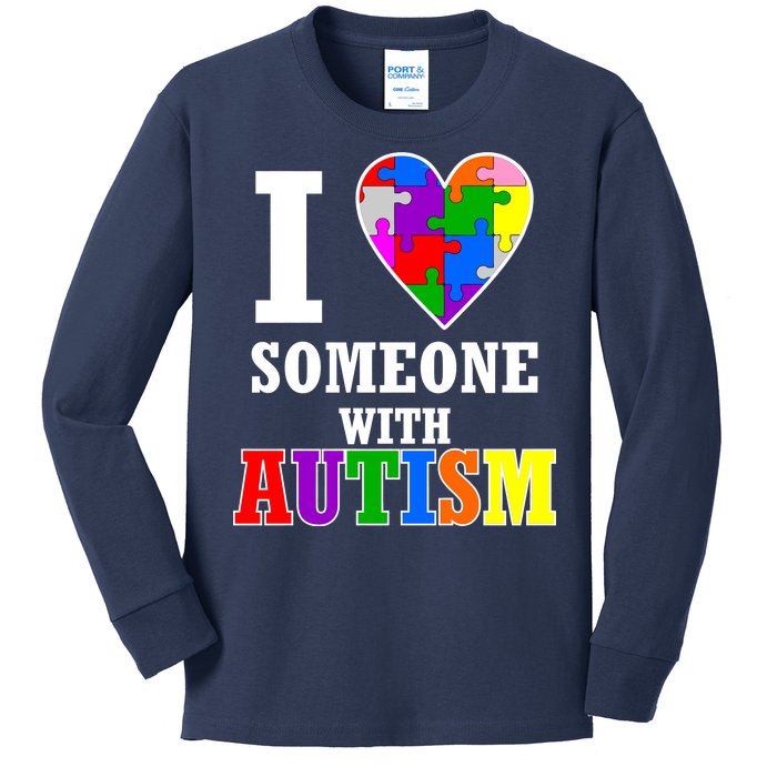 I Love Someone With Autism Puzzle Piece Heart Kids Long Sleeve Shirt