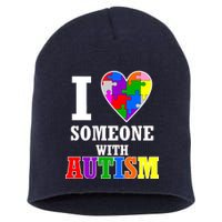 I Love Someone With Autism Puzzle Piece Heart Short Acrylic Beanie